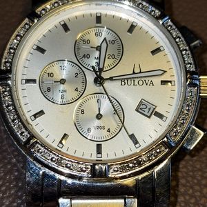 BULOVA 96E03 Diamond Chronograph Silver Dial Stainless Steel Men's Watch